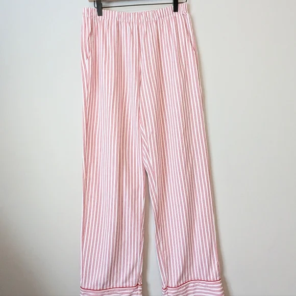 Petite Plume Pima Pajama Set In Antique Red Size Large Striped Embroidered EUC - Picture 10 of 16